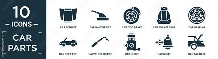 Filled Car Parts Icon Set Contain Flat