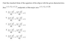 Equation Of The Ellipse Chegg