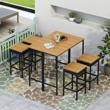 Wicker Outdoor Dining Set With 4 Stools