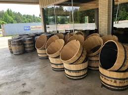 Natural Round Wooden Barrel Planter Set