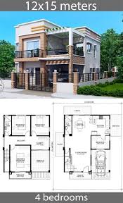 House Plans 12x15m With 4 Bedrooms
