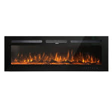 Black 60 In Wall Mounted Recessed Electric Fireplace With Logs And Crystals Remote 1500 750 Watt