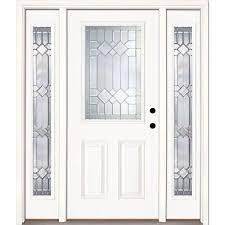 Feather River Doors 63 5 In X81 625 In Mission Pointe Zinc 1 2 Lite Unfinished Smooth Left Hand Fiberglass Prehung Front Door W Sidelites Smooth