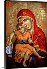 Virgin And Child Icon At Aghiou Pavlou Monastery On Mount Athos Large Metal Wall Art Print Great Big Canvas