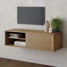 Nathan James Monroe Floating Tv Stand Wall Mount Tv Console With Storage Modern Media Cabinet Light Brown