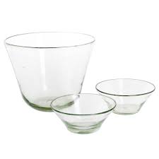 Handblown Recycled Clear Glass Salad Bowls Set Of 3
