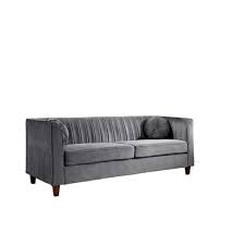Lowery 79 5 In Grey Velvet 3 Seater Tuxedo Sofa With Square Arms