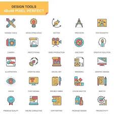 Flat Line Design Tools Icons Set For