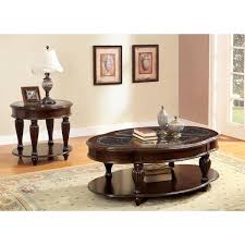 Dark Cherry Oval Glass Coffee Table Set