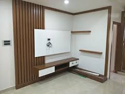 Brown And White Wall Panel Wooden Tv