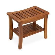 Teak Shower Bench With Shelf 21 Inch