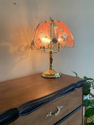 Vintage 80s Accent Lamp Brass Glass