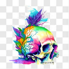 Colorful Skull With Birds And