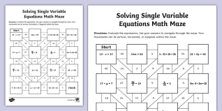 Single Variable Equations Math Maze
