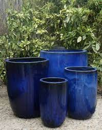 Large Tall Blue Glazed Pot Planters