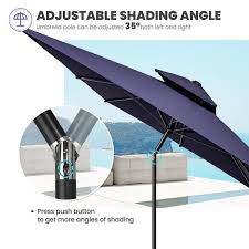 Homeroots 10 Ft Market Push On Patio Umbrella In Navy Blue