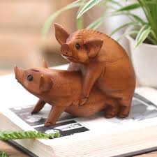 Hand Carved Suar Wood Pig Statuette
