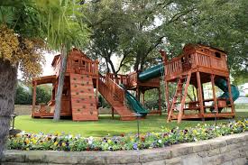 Bridged Wooden Swing Sets Backyard