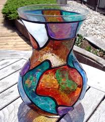Big Shapely Stained Glass Painted Vase