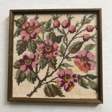 Vintage Framed Fl Cross Stitch