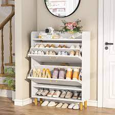 41 73 In H White 24 Pairs Shoe Storage Cabinet Freestanding Shoe Cabinet For Entryway