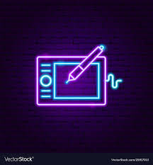 Graphic Tablet Neon Label Vector Image