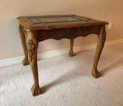 Solid Oak Claw Foot Glass Top End Table