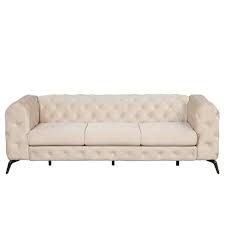 Round Arm Velvet Straight Sofa