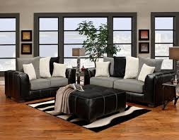 Black Vinyl Grey Fabric Modern Sofa