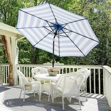 Pure Garden 9ft Striped Patio Umbrella With Push On Tilt Blue And White