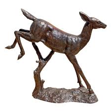 Leaping Deer Cast Bronze Garden Statue