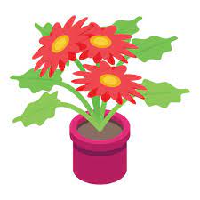 Red Flower Pot Icon Isometric Style