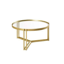 Welwick Designs 33 In Gold Metal Modern Glam Round Glass Tray Top Coffee Table