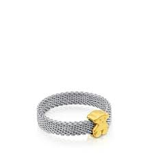 Gold And Steel Icon Mesh Ring Tous