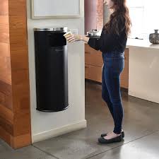Hls Commercial 9 Gal Black Stainless Steel Trash Can With Inner Bin Half Round Side Entry With Wall Mount For Restroom Office Lobby