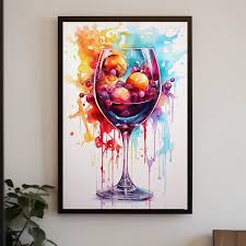 Wine Glass Watercolor Painting Wine