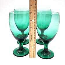 Vtg Libbey Glass Green Goblets Set Of 4