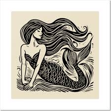 Linocut Mermaid Linocut Mermaid