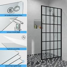 38 In W X 72 In H Single Panel Fixed Frameless Shower Door Open Entry Design In Matte Black With Pattern Glass