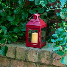 Red Outdoor Lantern With Candle 9 Inch Decorative Lantern Led Flameless Pillar Candle Waterproof For Indoor Outdoor Farmhouse Patio Decor Bat
