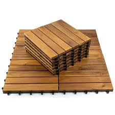 Acacia Wood Interlocking Flooring Tiles