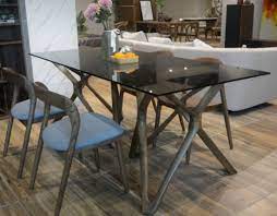Glass Top With Wooden Base Dining Table