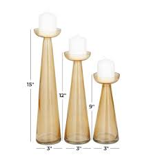 Litton Lane Gold Glass Contemporary Candle Holder Set Of 3