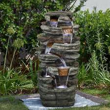Watnature Resin Outdoor Garden Water Fountain 48in Tall 7 Tier Large Outdoor Fountain With Led Light For Patio Garden Lawn