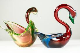 Murano Glass Swan Figures 1970s Set
