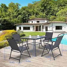 Pellebant 5 Piece Metal Square Outdoor Dining Set In Gray