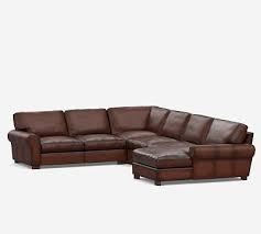Turner Roll Arm Leather Left Arm 4 Piece Chaise Sectional Down Blend Wrapped Cushions Legacy Pottery Barn
