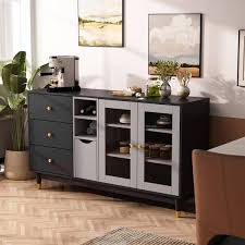 Gray Wood Cupboard Buffet Sideboard