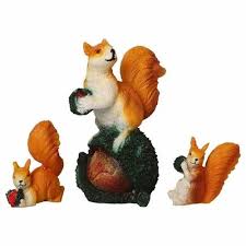 Orange Handmade Resin 3 Squirrel Family