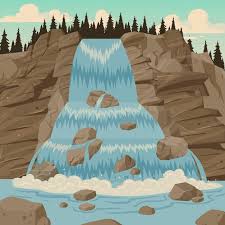 Cartoon Mountain River Waterfall Wild